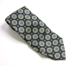 SIDI Blue Cream Round Pattern Neck Tie Men's 100% Silk Necktie Made Italy LONG - Picture 1 of 5