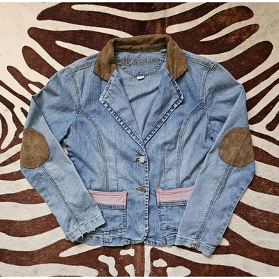 Vintage Y2K 90s BEBE Denim Jacket Fitted Elbow Patches Sz S - Image 1 of 4
