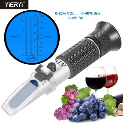 3-in-1 Wine Refractometer 0-25% Alcohol 0-40% Brix Baume Tester for Brewing - Image 1 of 4