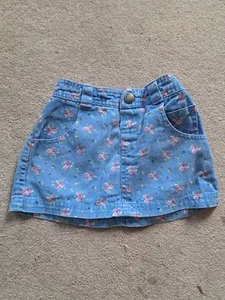 Jojo Maman Bebe Short Blue Denim Skirt With Floral Pattern, 12-18 Months - Picture 1 of 3