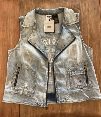 Harley Davidson Women's Size1W Denim Patchwork Vest Studded Embroidered NWT - Image 1 of 4