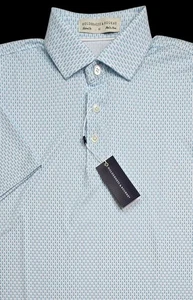 NWT Holderness & Bourne Men's Medium McCauley Golf Shirt White/Aqua Wine Bottles - Picture 1 of 10