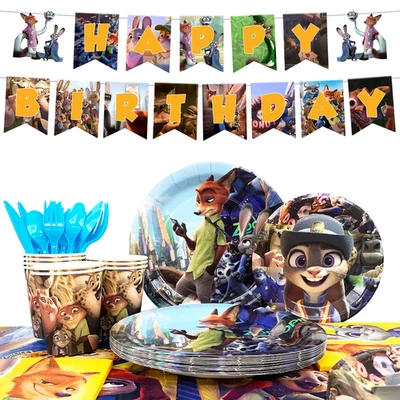 Zootopia Birthday Tableware,128Pcs Zootopia Party Tableware Plates Tablecloth - Image 1 of 4