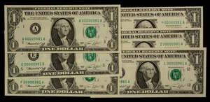 FR 1908 A,E,F,H,I,J $1 1974 Federal Reserve Note - Low SN Matching SN - CA1789 - Picture 1 of 6