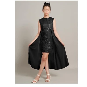 Exarus Mädchen schwarz Pailletten ärmellos Kleid Party besondere Anlässe Größe 14 - Bild 1 von 12