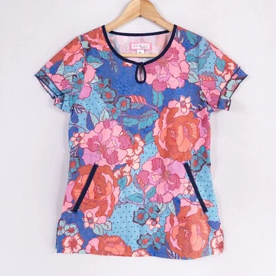 Koi Kathy Peterson Scrub Top Womens XS Multicolor Floral Embroidered Pockets - Image 1 of 4