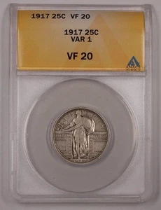 1917 Standing Liberty Quarter 25c Silver Coin Var 1 ANACS VF-20 B (1) - Picture 1 of 2