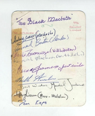 1972 SWINDON LONDON BLACK MACBETH ALL BLACK CAST AUTOGRAPHS SHAKESPEARE AFRICAN Cover