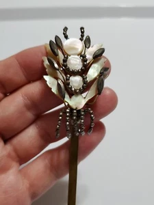 GEORGIAN EDWARDIAN CUT STEEL & SHELL ANTIQUE HAIR JEWELRY PICK BUN HOLDER - Picture 1 of 24