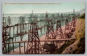 Postcard Oil Wells at Summerland Near Santa Barbara California Coast Line SP RR - Picture 1 of 2