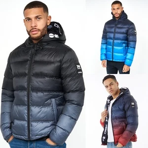 Men's Crosshatch Mid Length Bubble Coat Padded Hooded Quilted Winter Jacket - Picture 1 of 15