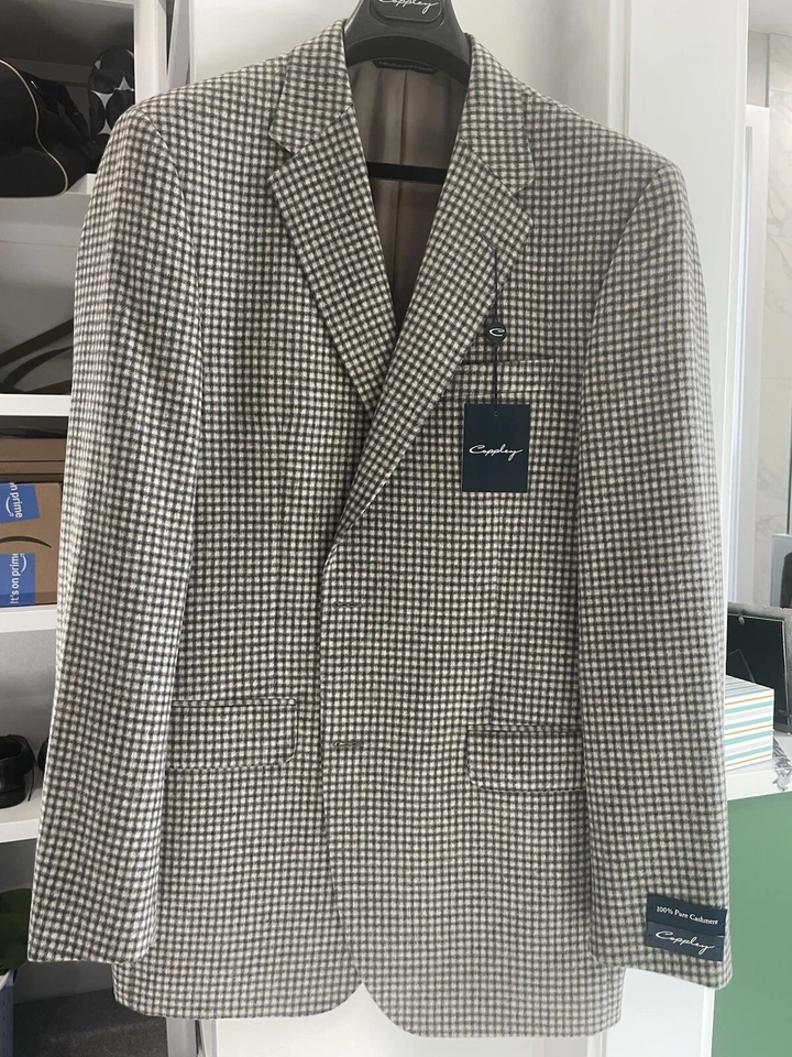 Coppley 100% Cashmere Biella 2112 2 Button Grey/White Check Sport Coat - 42 Long - Image 1 of 4