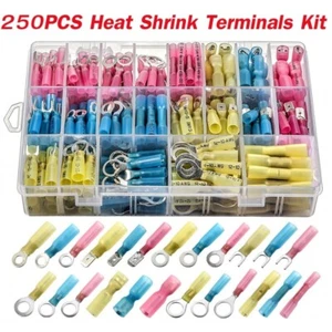 250x Sortiment Kabelschuhe Quetschverbinder Flachstecker Schrumpfverbinder + Box - Bild 1 von 11