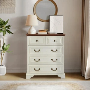 Modern White 5-Drawer Dresser for Bedroom - Ample Storage Wide Chest of Drawers - Picture 1 of 12