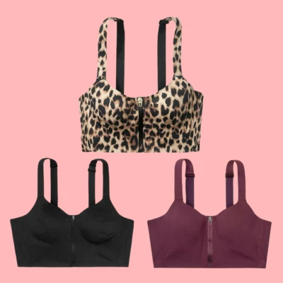 VICTORIA'S SECRET Knockout Sport Long Line Front-close Zip Bra Leopard/Black/Kir - Image 1 of 4