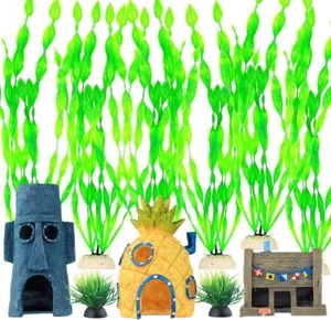 23 Stück SpongeBob Aquarium Dekoration Aquarium Ornamente Ananas Pflanzen Haus - Bild 1 von 6
