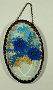 vintage press flowers , blue  Beveled Glass Window Hanging Sun Catcher 6” - Picture 1 of 4