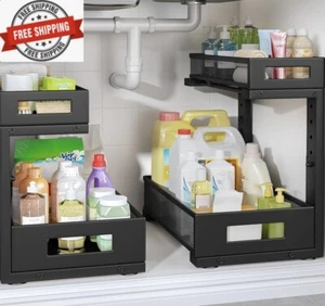 2-pack Under Sink/Bath/Bed Room Organizer Storage 2 Tier Slide Out Height Adj. - Picture 1 of 6