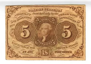 First Issue 5 Cent Fractional Note (Postage Currency) Fr#1230 - Picture 1 of 2