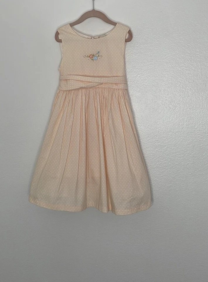 Vestido Laura Ashley Melocotón Blanco Lunares Bordado Volantes Forro 5 Niñas Foto 1 de 4