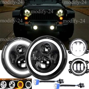 Fit Jeep Wrangler JK 7" INCH Halo LED Headlights DRL & 4" Fog Lights Combo Kit - Picture 1 of 12