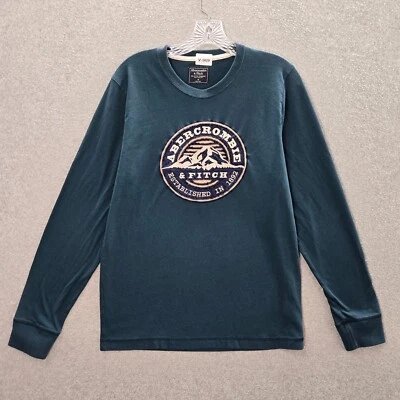 Camisa Pullover Abercrombie & Fitch Hombre Mediana Azul Logo Bordado Cuello Redondo Foto 1 de 4