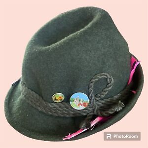 Alpen Hat Wool Felt Bavarian Sport German Octoberfest Feathers Green Alpine Pins