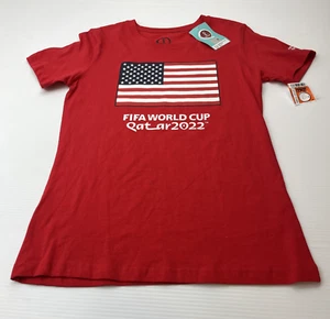FIFA World Cup QATAR T Shirt Womens Small Red USA Flag Qatar World Cup 2022 New - Picture 1 of 14