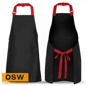 BN Plain Weave Apron with Colour Strap - Black/Red (65x71cm or 86x93cm) - Picture 1 of 3