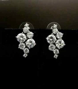 3Ct Round Cut Lab Created Diamond Cluster Stud Earrings 14K White Gold Finish - Picture 1 of 5
