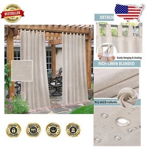 Light-Filtering Outdoor Linen Curtains with Self-Stick Tab Top - 2 Pack 52x108 - Picture 1 of 10