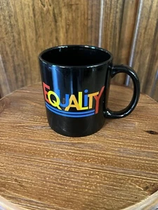Equality Coffee Mug. Black Mug With Multi Colored Writing. - Picture 1 of 4