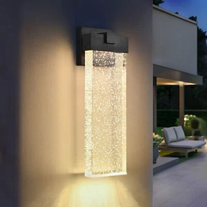 18.2'' 12W Modern Black LED Wall Light Outdoor With Crystal Bubble Glass Fixture - Picture 1 of 12
