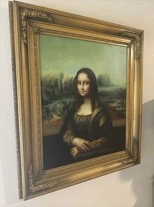 MCM Antique Vtg FRAMED Oil Painting Portrait Canvas Mona Lisa Leonardo Da Vinci! - Picture 1 of 12