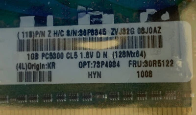 IBM - Lenovo 30R5122 Samsung 1GB PC2-4200U 533MHz DDR2 Desktop Memory - Image 1 of 4