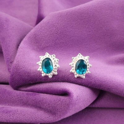 天然磷灰石宝石 925 纯银极简主义耳环首饰妈妈用 — 第 1/3 张图片