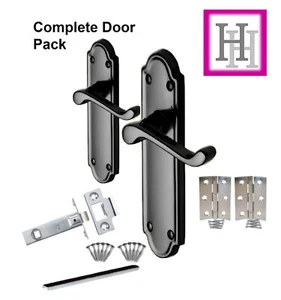 Lever Door Handles Black Nickel Victorian Scroll Ashford inc Hinges & Latch D3 - Picture 1 of 26
