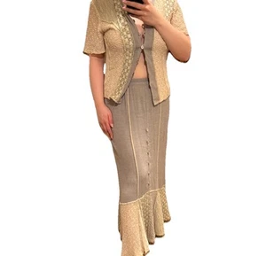 Vintage Spencer Alexis 2pc Set Size 8 Gray Boho Lace Blouse Button Maxi Skirt - Picture 1 of 22