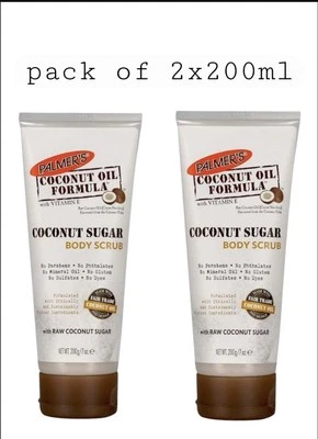 2 x Palmers Coconut Oil Body Scrub Tube,  Coconut Sugar Pack Of 2x200ml - Image 1 of 4