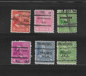 AL Precancelaciones: Ciudades/Tipos Surtidos; Sello a Mano Fechas, Varios Usuarios; 6 Estampillas - Imagen 1 de 1