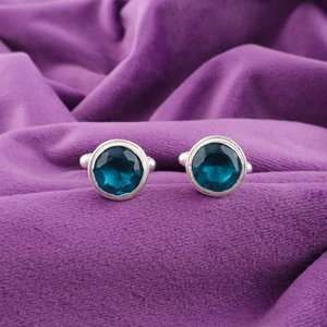 Sterling Silver Apatite Stone Blue Black Friday Brothers Cufflinks Jewelry - Picture 1 of 6