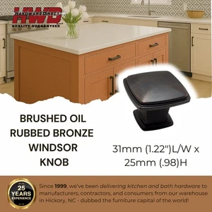 Oil Rubbed Bronze Cabinet Square Knob *Windsor Style* Kitchen Bath Handle Knob - Picture 1 of 6