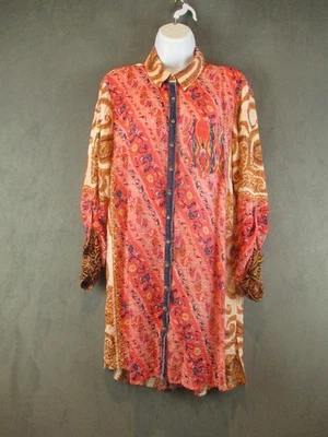 Soft Surroundings Shirt Womens Medium Red Boho Tunic Button Front Paisley Ikat - Image 1 of 4