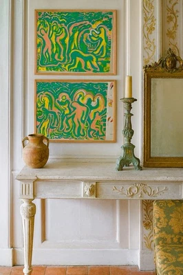 Juego de 2 pinturas de díptico PSEUDO Keith Haring  Foto 1 de 4