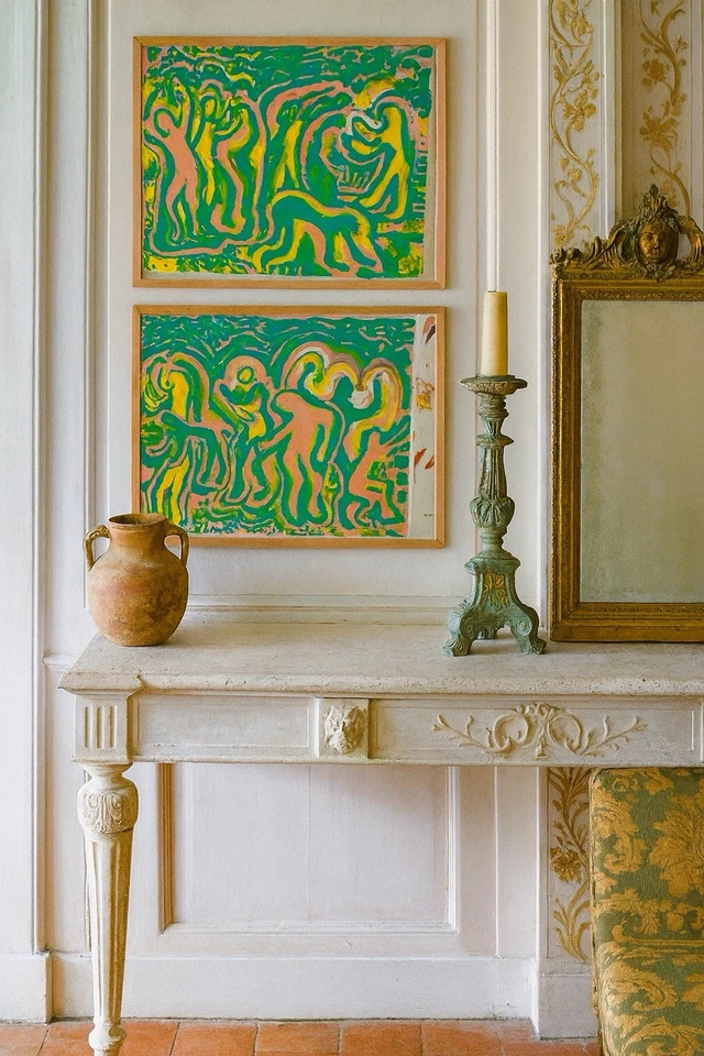 Juego de 2 pinturas de díptico PSEUDO Keith Haring  Foto 1 de 4