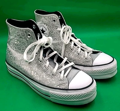 Converse CTAS Platform High Top Silver Glitter Sneakers Women’s Size 9 - Image 1 of 4