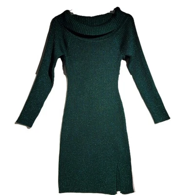 MADDEN GIRL Sweater Dress  sz  XL  Green  Metallic  Ribbed  Body-Con  NEW  Mini - Image 1 of 4