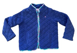 Lilly Pulitzer Girls Navy Quilted Fleece Zip Up Jacket Size 8 Contrast Trim - Picture 1 of 9