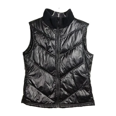 Old Navy Puffer Vest Women's Size M Shiny Black Insulated Full-Zip - Image 1 of 4