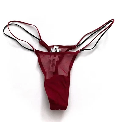 PINK Victoria's Secret Thong Panty Nwt Red Lacquer Strappy Mesh Micro Sexy - Image 1 of 3